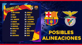 Alineaciones confirmadas del Barça-Benfica EN VIVO por Champions League