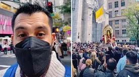 Peruano se emociona al ver la procesión del Señor de los Milagros en Nueva York
