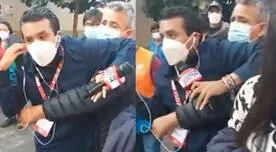 Agente de seguridad aparta a periodista que intentó entrevistar a Jorge Muñoz