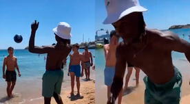 Eduardo Camavinga se anima a jugar con niños en la playa, pero recibe un pelotazo en la cara