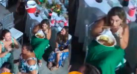 Ethel Pozo es captada comiendo anticuchos con la mano en lujoso club al sur de Lima