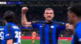 Dzeko le ganó el vivo a Calabria en el área y sacó un remate para el 1-0 de Inter sobre Milán