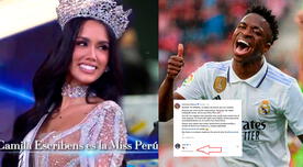 Vinícius Jr. felicita a Camila Escribens por haber ganado el Miss Perú 2023