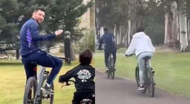 Lionel Messi se luce junto a Antonela Roccuzzo y sus hijos paseando en bicicleta