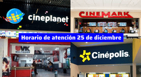 Horario de atención de Cineplanet, Cinemark, Cinépolis y más este 25 de diciembre