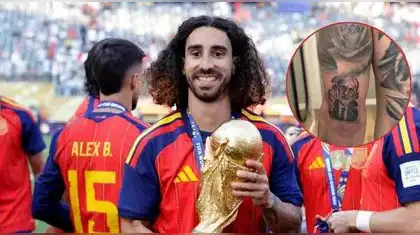 Marc Cucurella se tatuó el rostro de Luis de la Fuente.