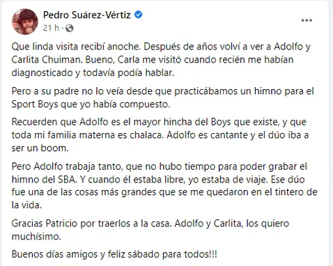 Pedro Suárez Vértiz sobre himno del Sport Boys y Adolfo Chuiman Pedro Suárez Vértiz sobre himno del Sport Boys y Adolfo Chuiman