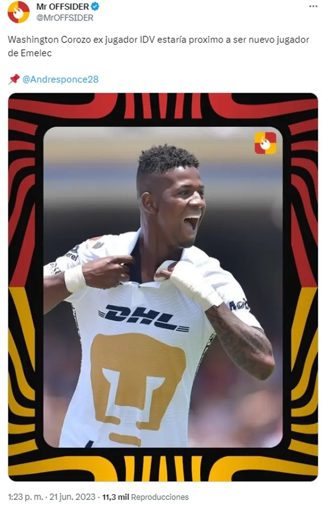 Washington Corozo jugaría en Emelec.