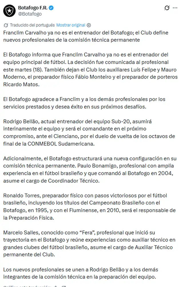 Comunicado de Botafogo Comunicado de Botafogo