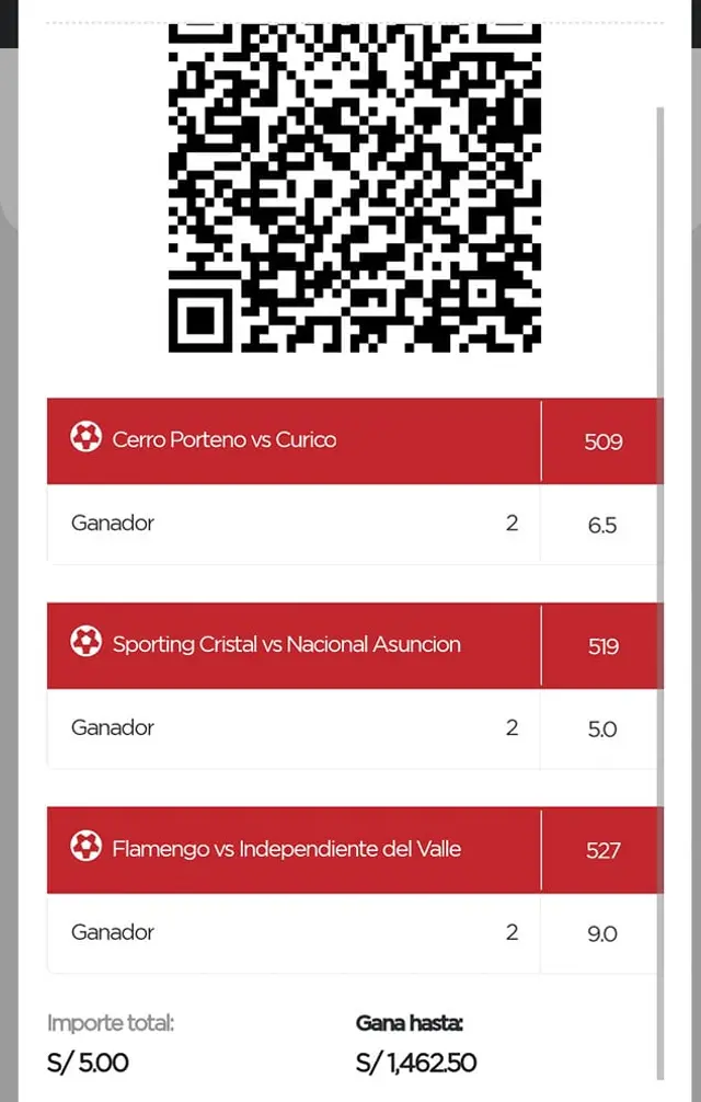  Hincha apostó a que Nacional le gana a Sporting Cristal por Copa Libertadores.   