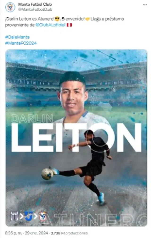 Darlin Leiton llegó a Manta FC en 2024. / Foto: Twitter (X)