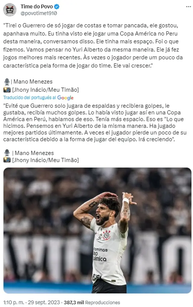 DT de Corinthians sobre Yuri Alberto