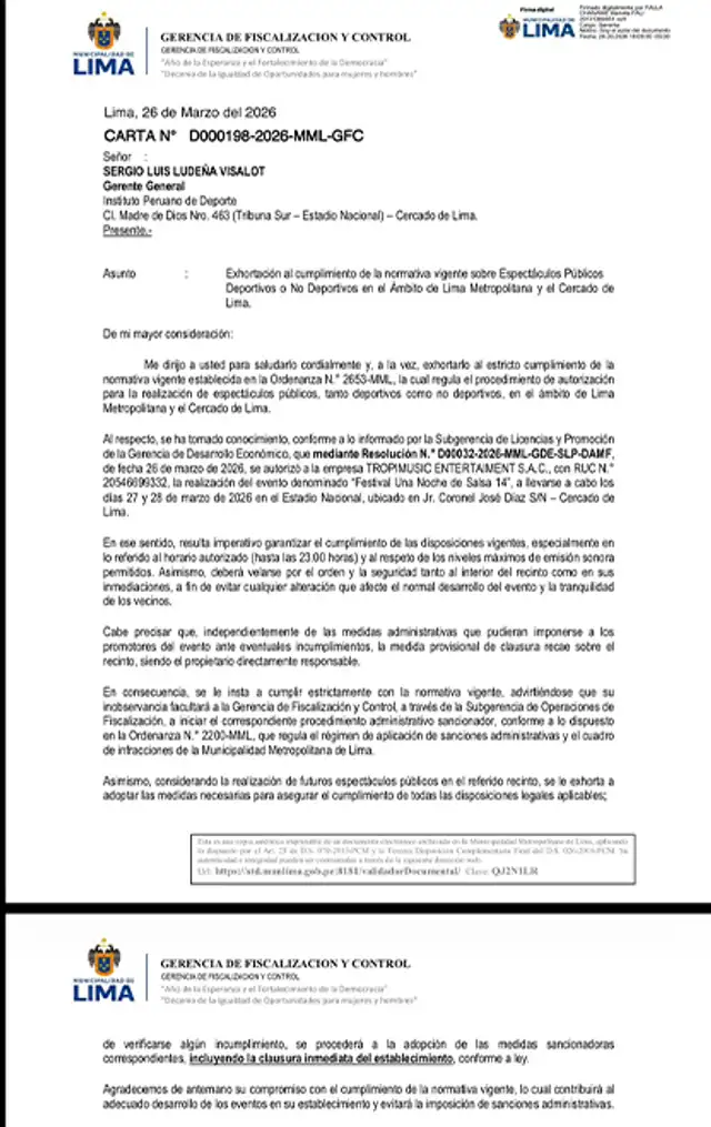 Municipalidad de Lima advirtió al IPD por el uso del Estadio Nacional