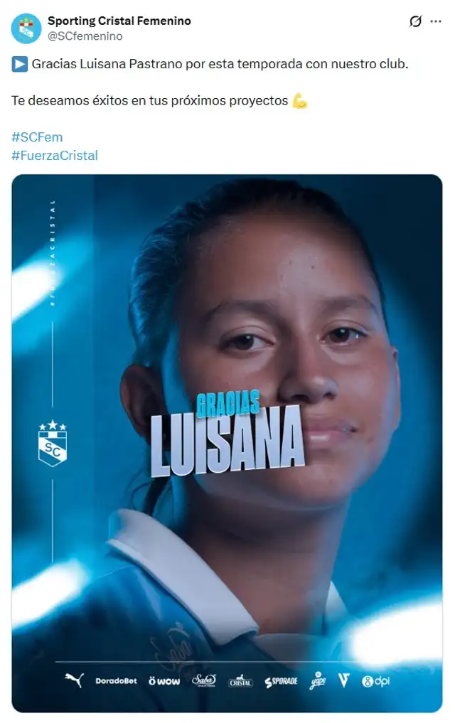 Luisana Pastrano dejó Cristal tras una temporada. Luisana Pastrano dejó Cristal tras una temporada.