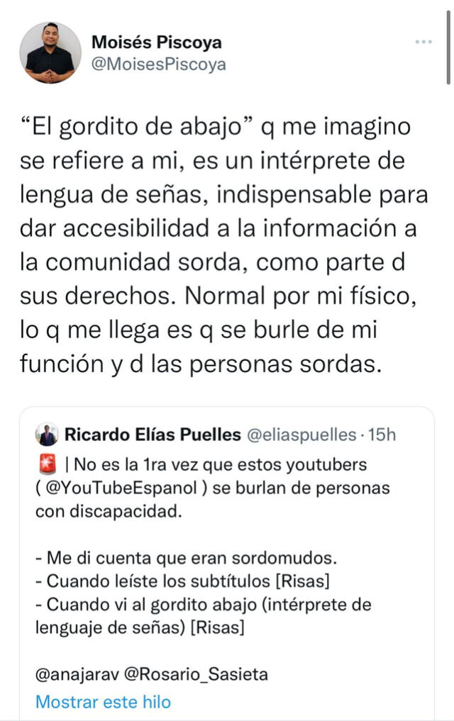 Publicación de Moisés Piscoya en Twitter Publicación de Moisés Piscoya en Twitter