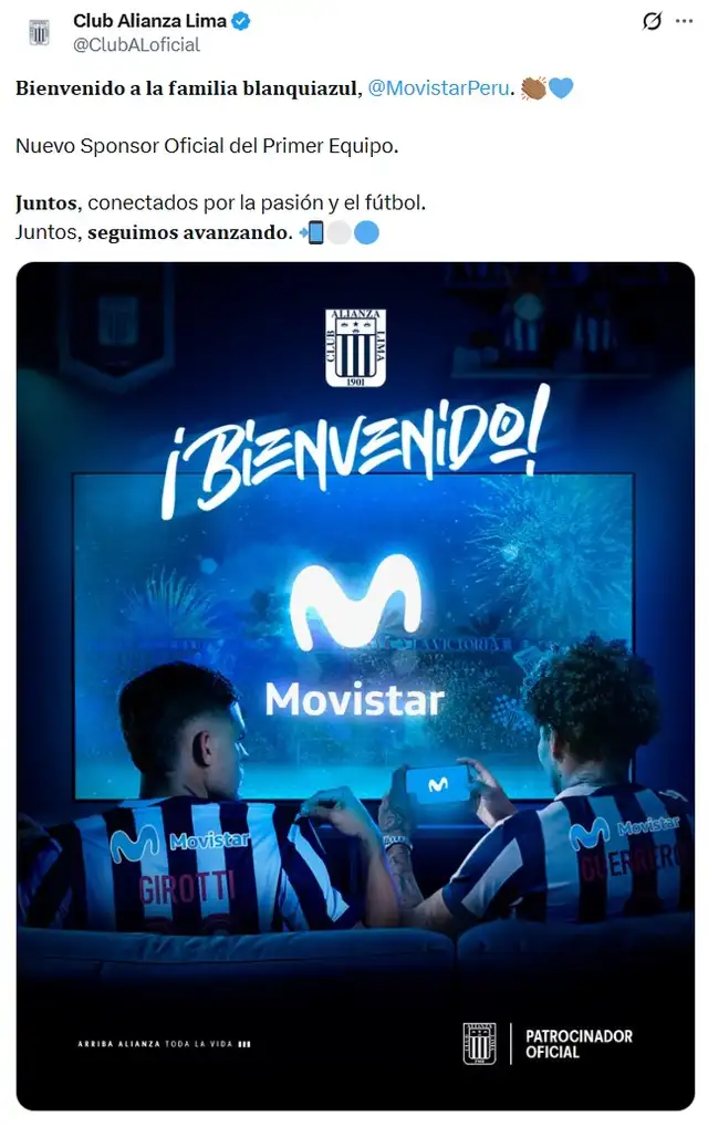 Alianza Lima anunció que firmó con Movistar.   
