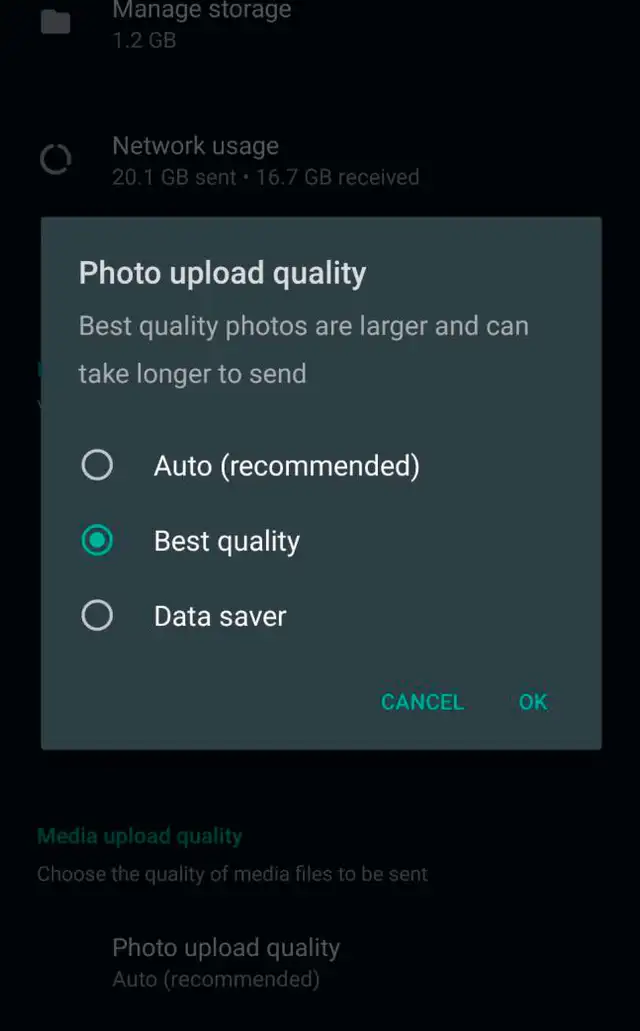 WhatsApp permite la opción "Mejor Calidad" para una trasmisión estándar de los contenidos hacia una mejor calidad y nitidez.   