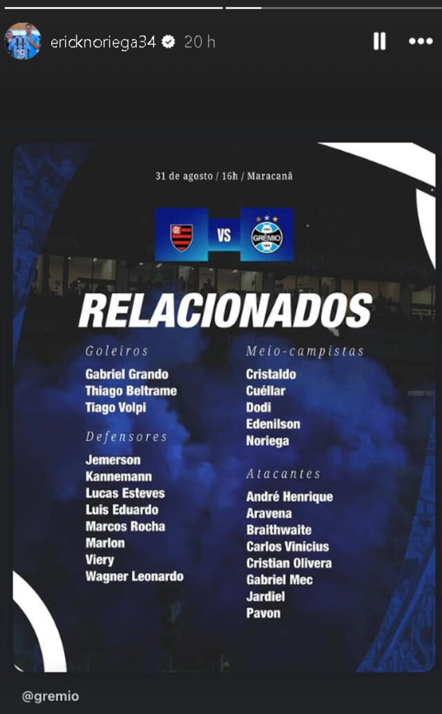 La publicación de Gremio previo al partido contra Flamengo    