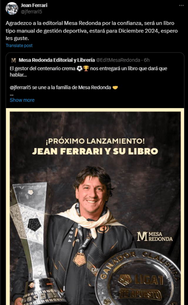 Jean Ferrari, administrador de Universitario.  