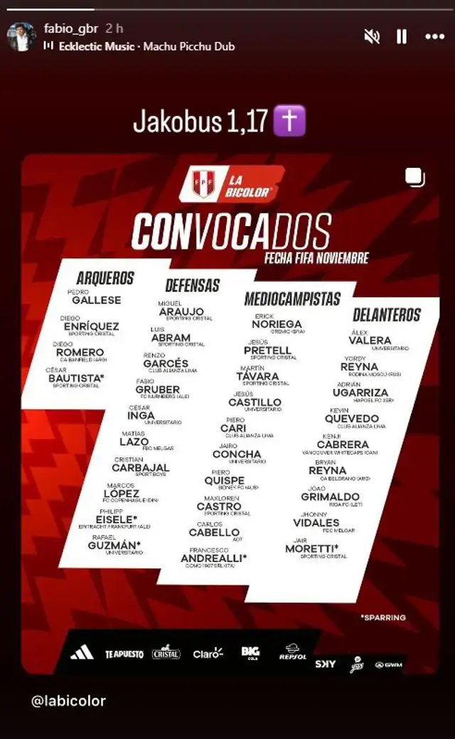 Selección peruana, Fabio Gruber Selección peruana, Fabio Gruber