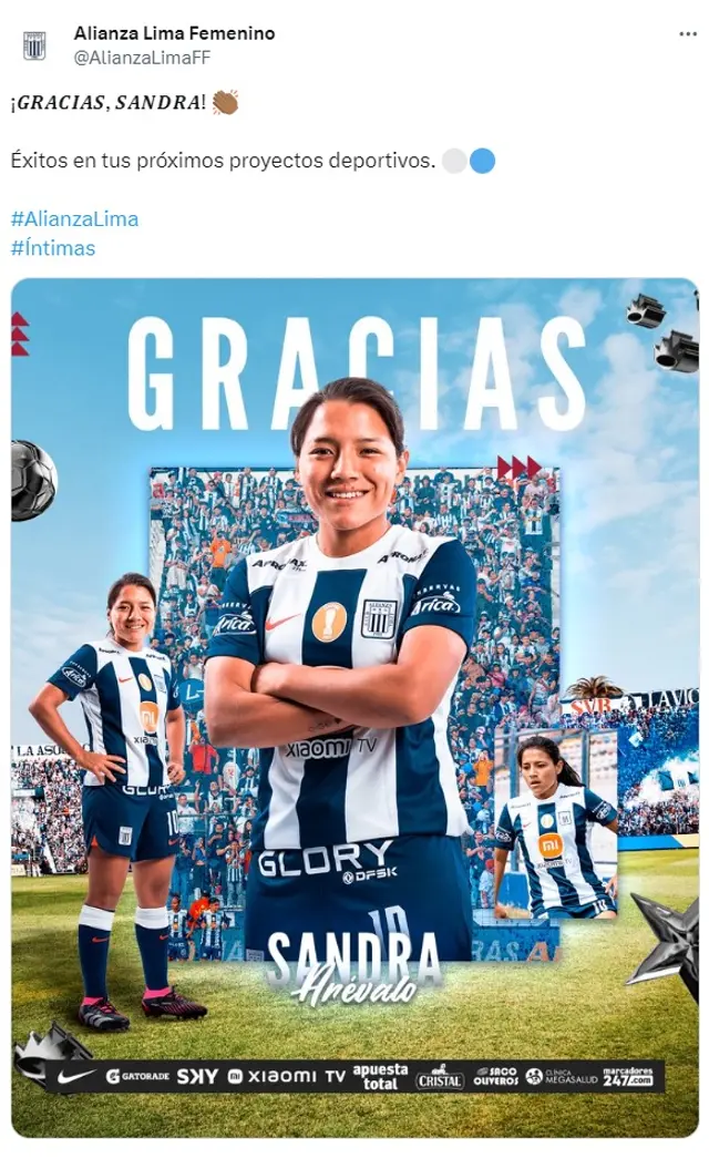 Sandra Arévalo dejó Alianza Lima.   