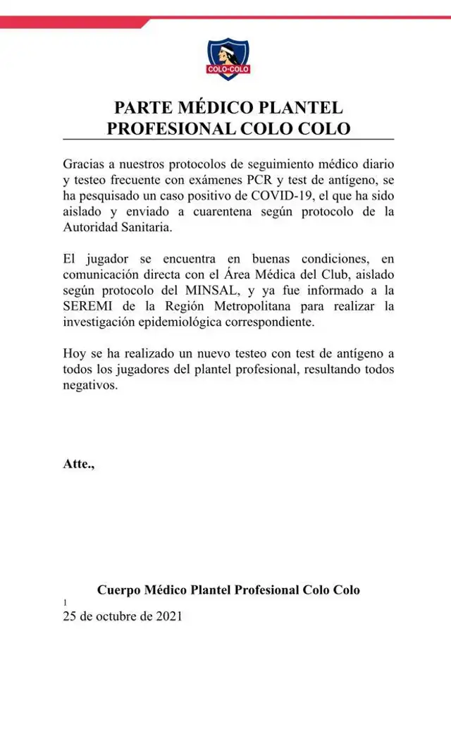 Comunicado de Colo Colo.