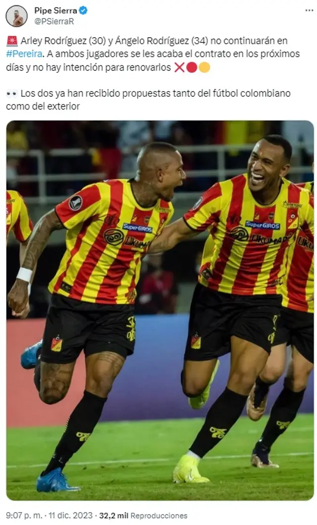 Arley Rodríguez no continuará en Deportivo Pereira