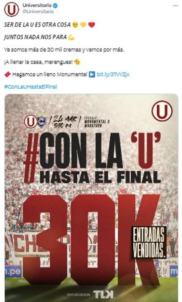 Universitario ha vendido más de 30 mil estadas para partido con Cienciano,