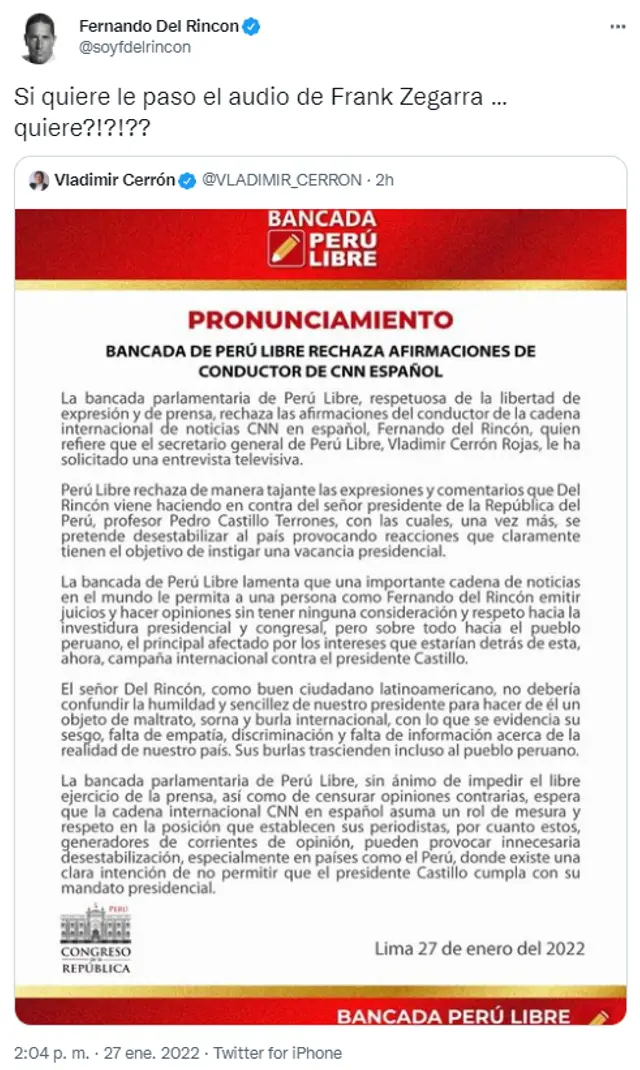 Del Rincón a Vladimir Cerrón