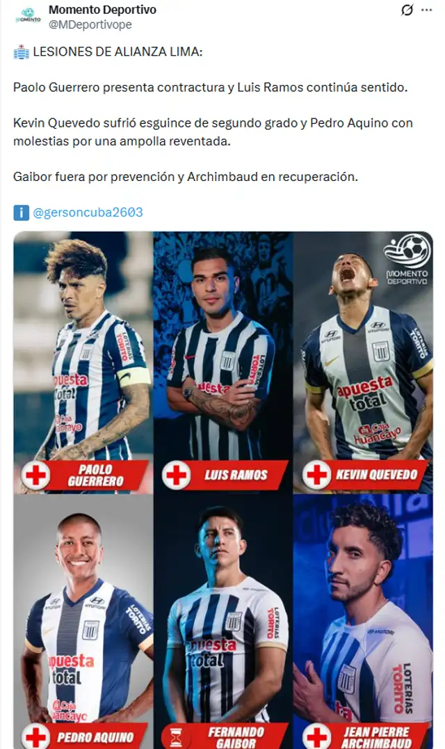  Lesiones de Alianza Lima | Via Momento Deportivo   