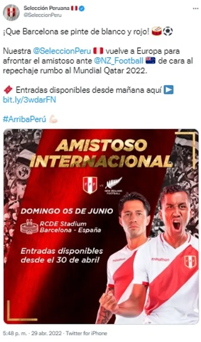 Entradas para el Perú vs. Nueva Zelanda.