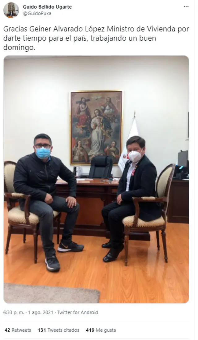 Premiere Guido Bellido es criticado por describir que trabajar un 'domingo' en el despacho ministerial.   