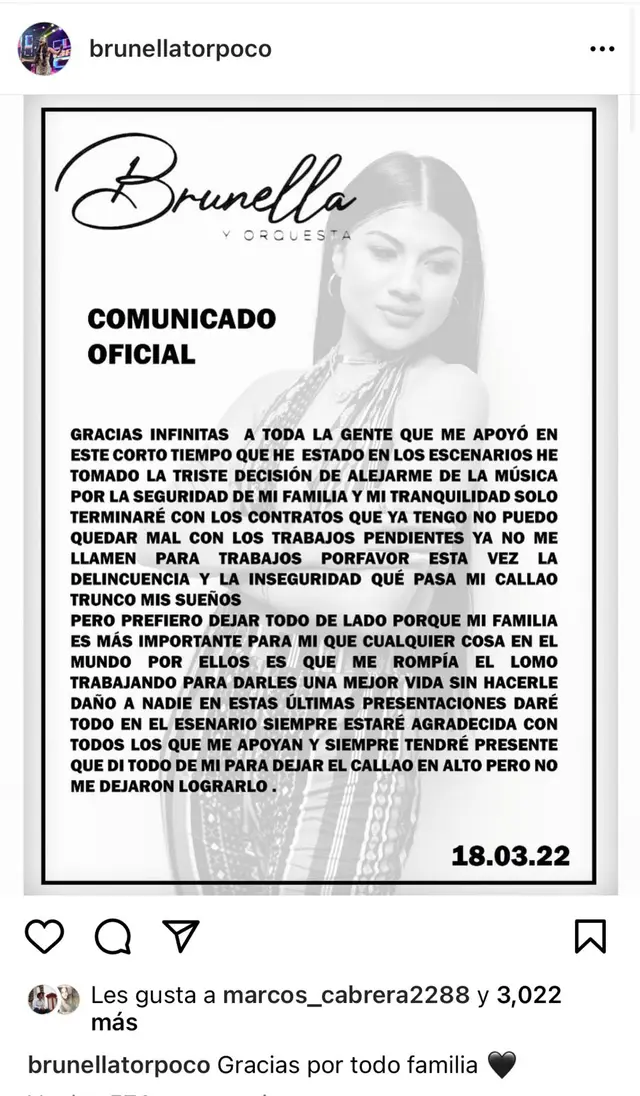 Comunicado de Brunella Torpoco
