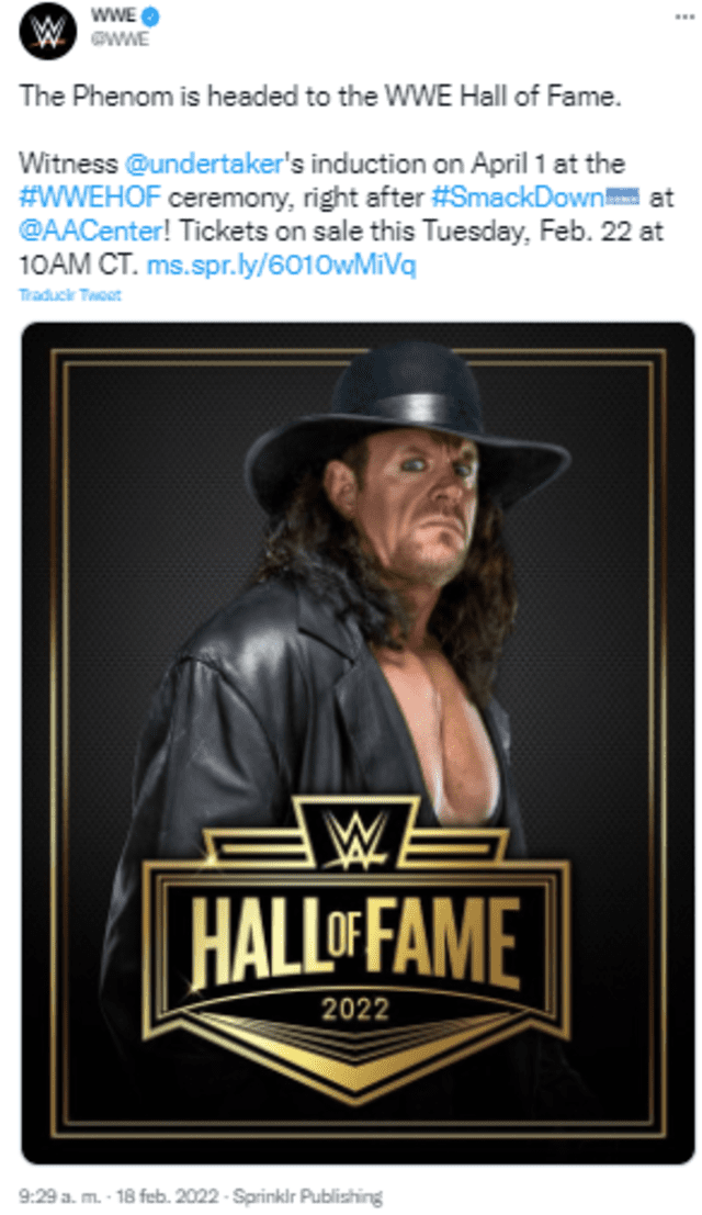 The Undertaker fue inducido al Hall Of Fame 2022.