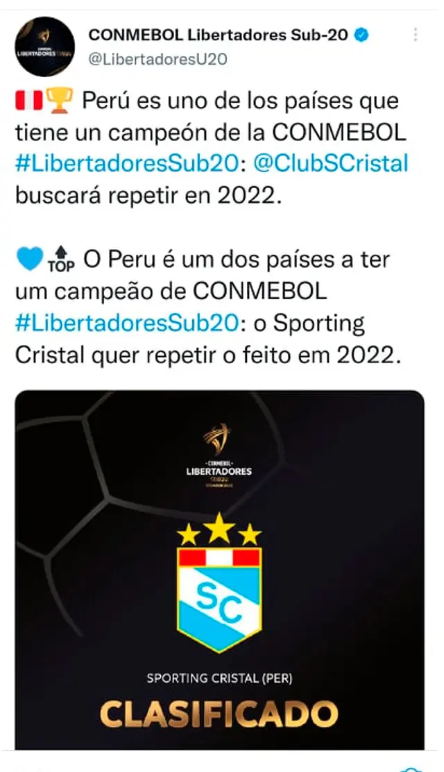 Conmebol saludó a Cristal y se acordó de la 'U'.    