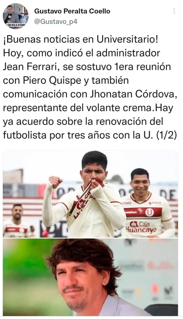 Piero Quispe se queda en Universitario: Imagen: Twitter.   