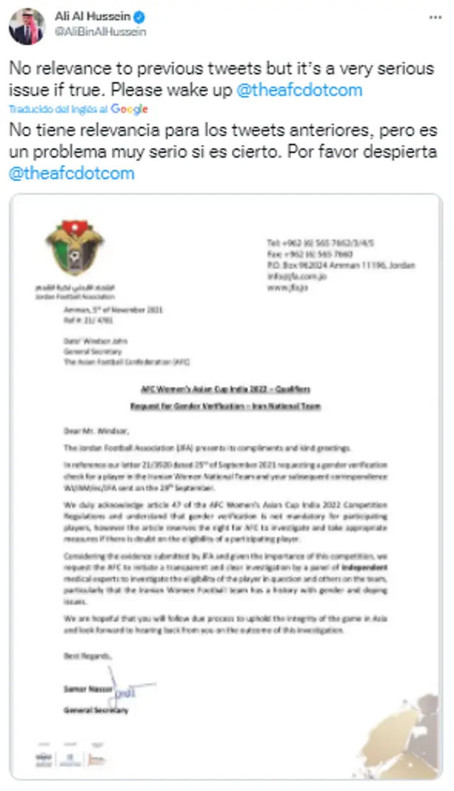 Presidente de la Federación de Fútbol de Jordania. Presidente de la Federación de Fútbol de Jordania.