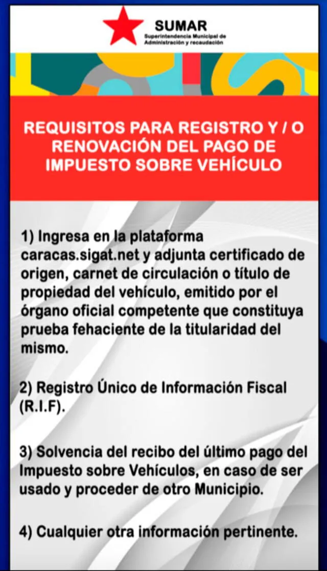 SUMAR Pago de vehículo Venezuela