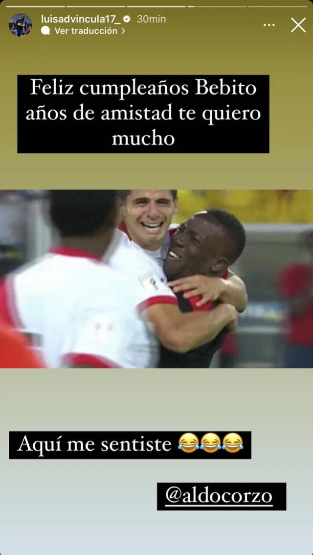 <em> Luis Advíncula y el mensaje a Aldo Corzo por el día de su cumpleaños. </em>   