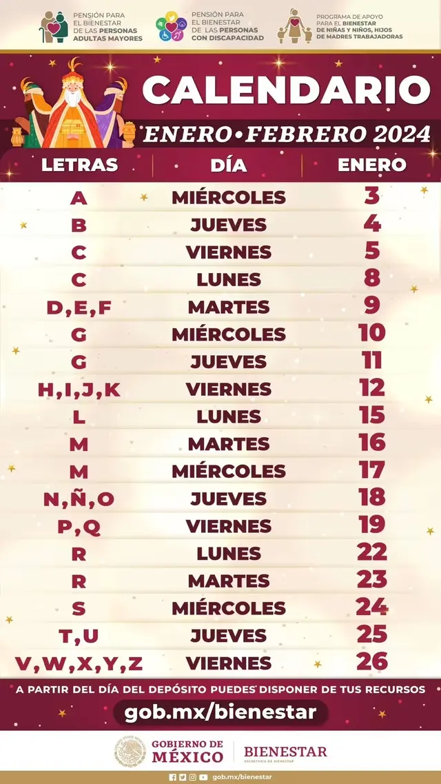 Calendario de pagos de la Pensión Bienestar en México 2024 Calendario de pagos de la Pensión Bienestar en México 2024