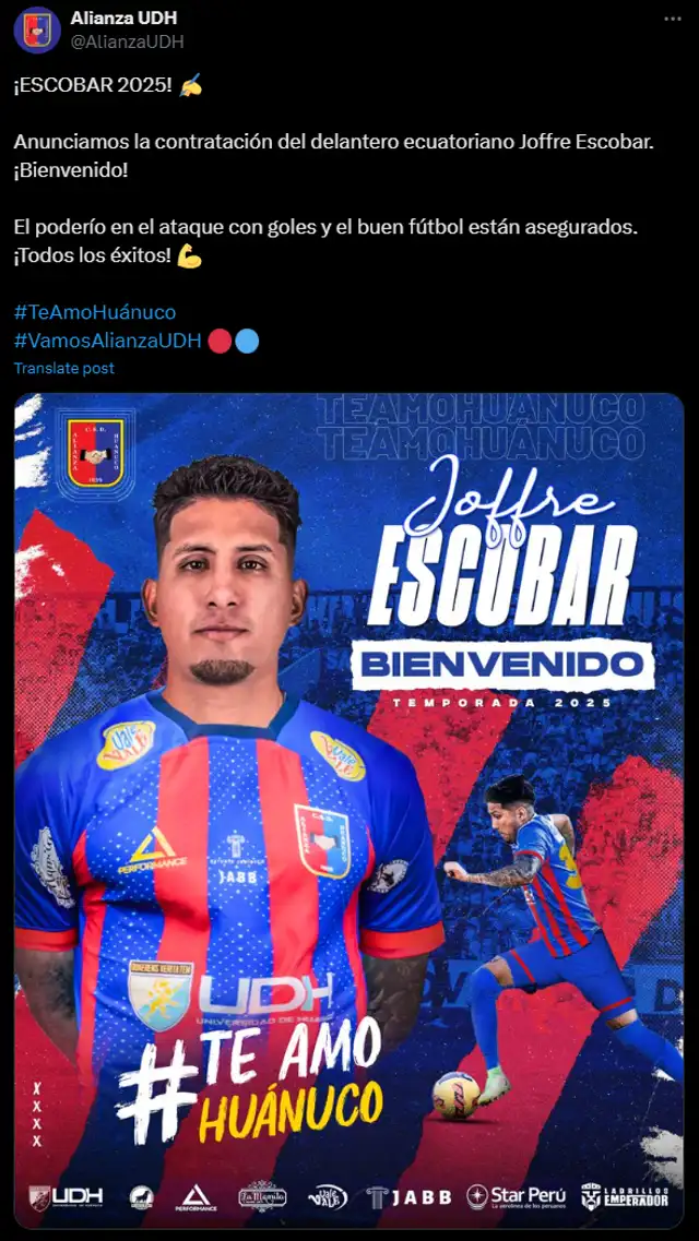 Joffre Escobar firmó como nuevo jugador de Alianza Universidad para el 2025.   