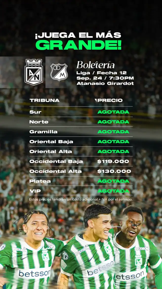 Atlético Nacional anunció que las entradas para el duelo ante Millonarios están casi agotados