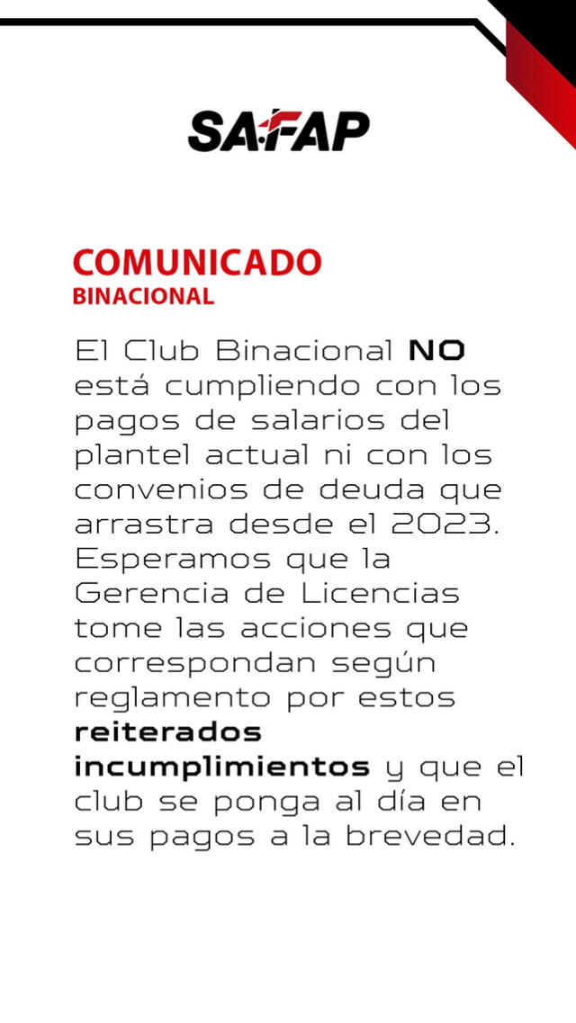 SAFAP, Binacional deudas