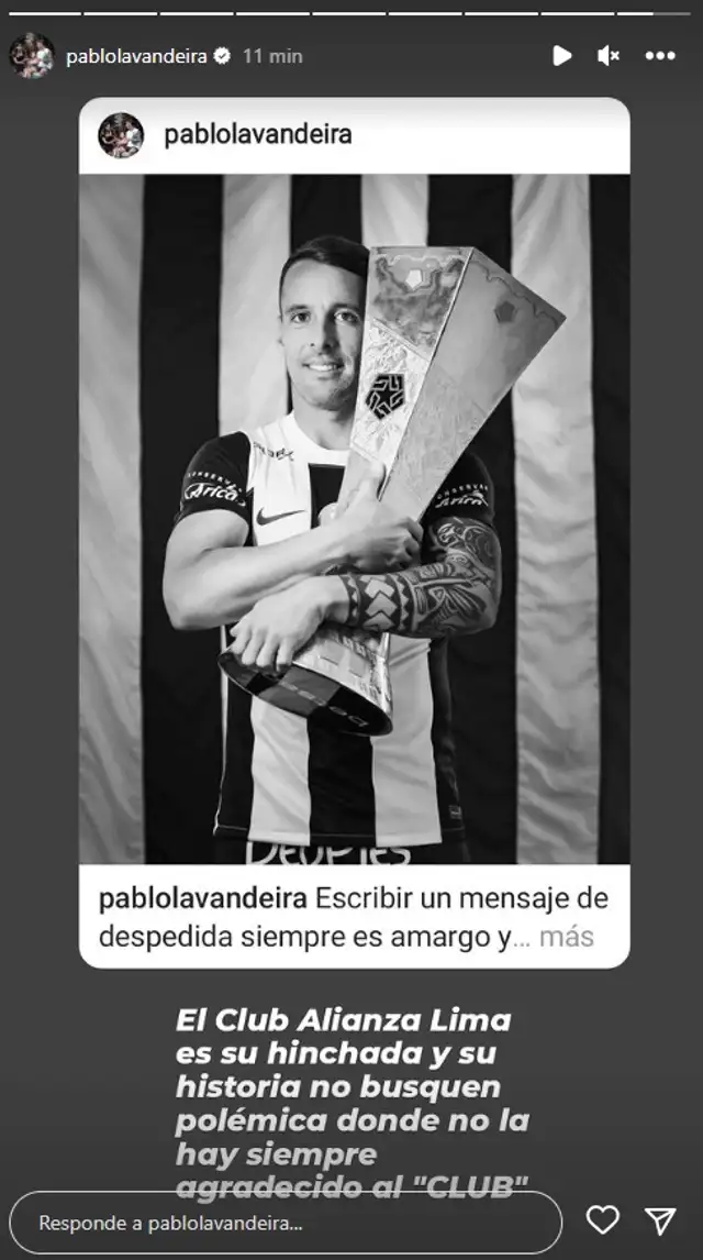 Mensaje de Pablo Lavandeira a Alianza Lima. Mensaje de Pablo Lavandeira a Alianza Lima.