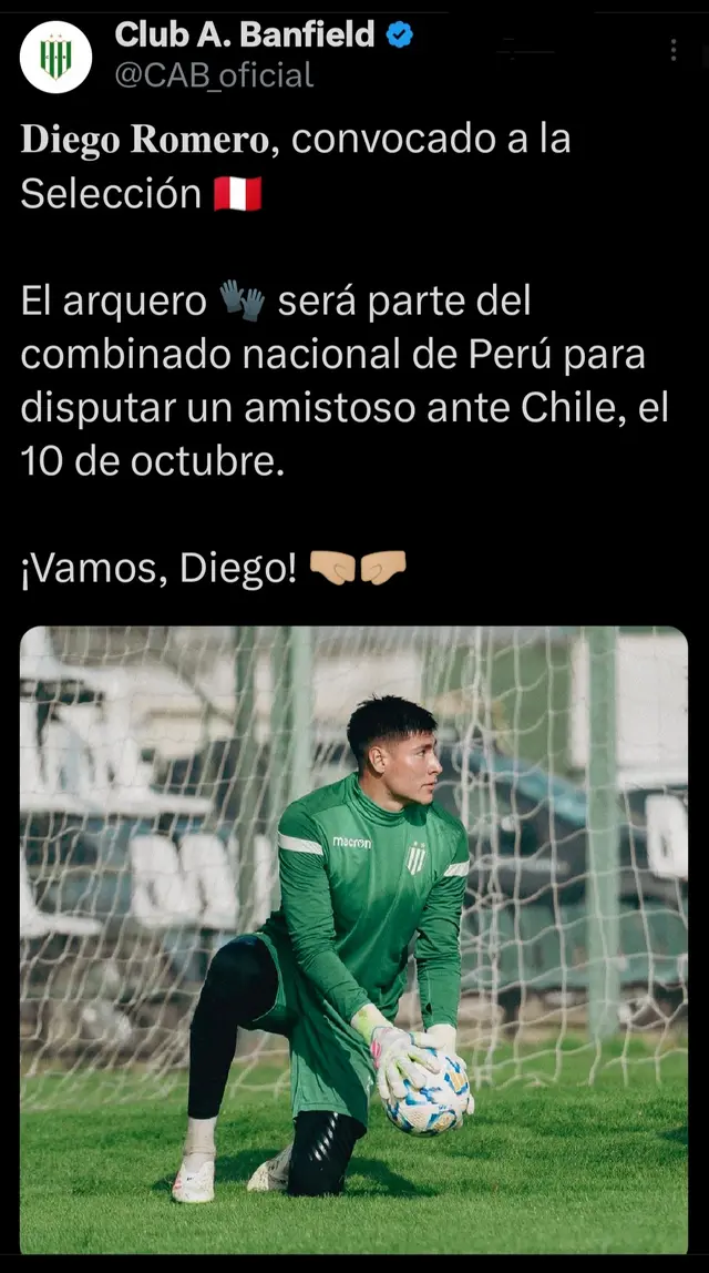 Banfield felicitó a Diego Romero por su convocatoria a la selección peruana.   