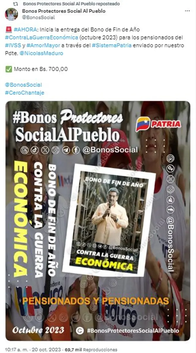  Bono de Guerra para pensionados IVSS 