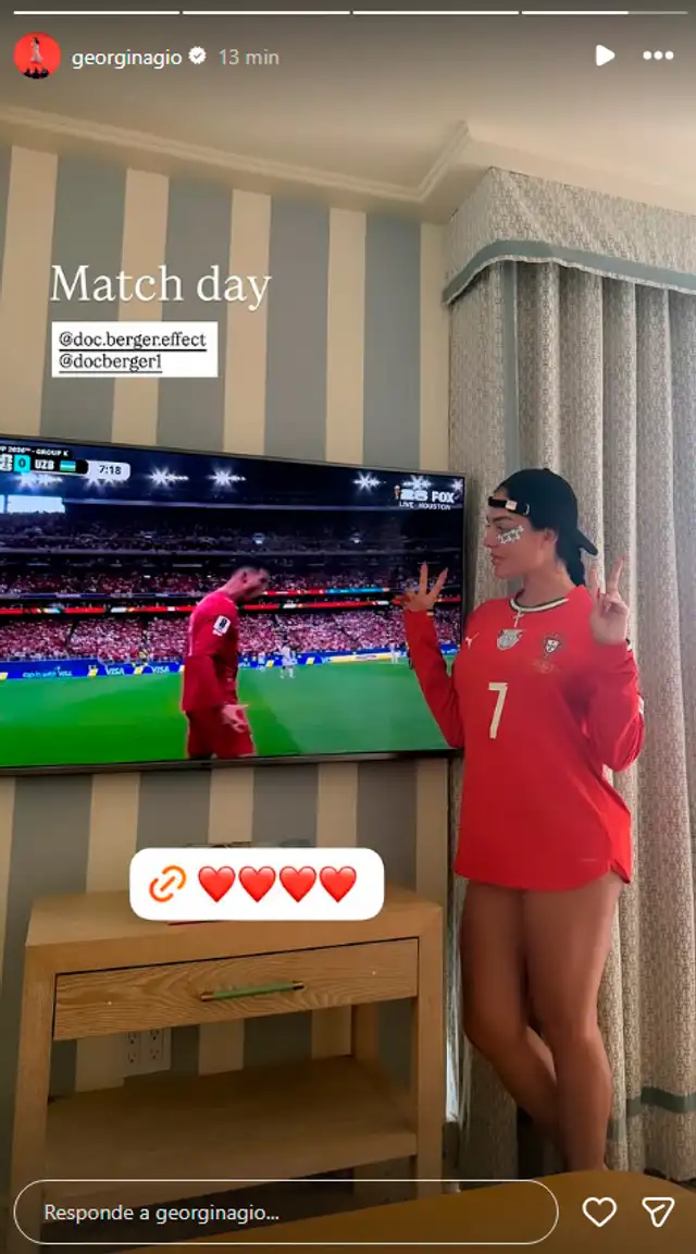 Georgina Rodríguez celebra gol de CR7 en el Portugal vs. Uzbekistán. Georgina Rodríguez celebra gol de CR7 en el Portugal vs. Uzbekistán.