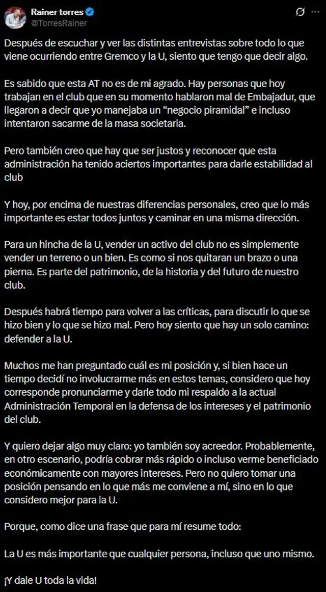 Rainer Torres, Universitario de Deportes, Gremco