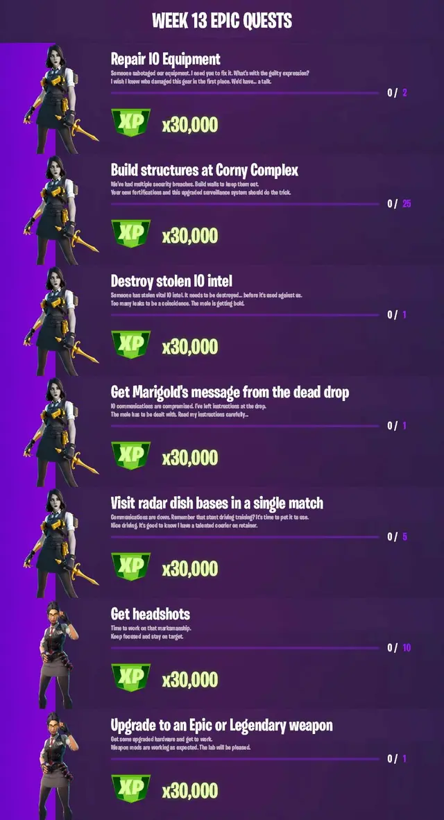 fortnite misiones epicas legendarias filtradas semana 13