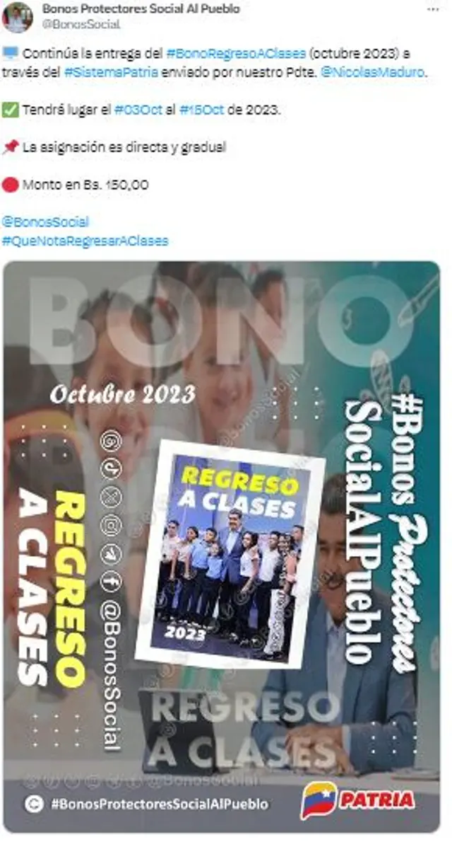 Bono regreso a clases 2023